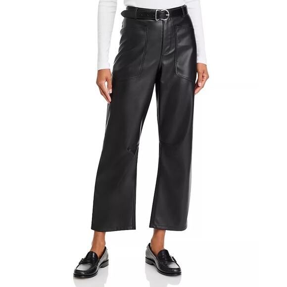 Steve Madden Women Black Faux Leather Haniel Casual Barrel Leg Crop Pants Size M - Picture 1 of 7